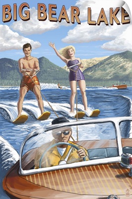 Big Bear Lake, California - Waterskiers: Retro Travel Poster