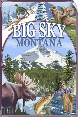 Big Sky, Montana - Scenes: Retro Travel Poster