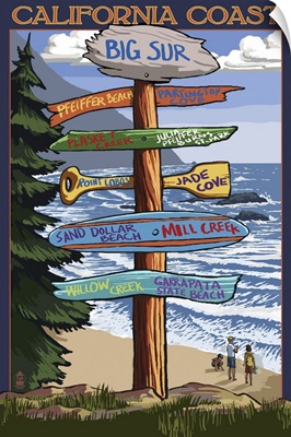 Big Sur, California - Destination Sign: Retro Travel Poster