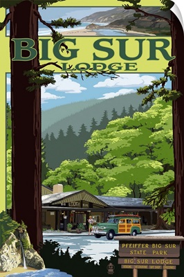 Big Sur Lodge, California: Retro Travel Poster