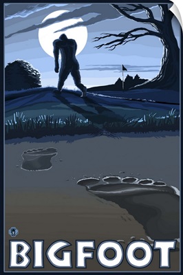 Bigfoot at Night: Retro Poster
