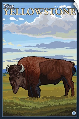 Bison Scene - West Yellowstone, Montana: Retro Travel Poster