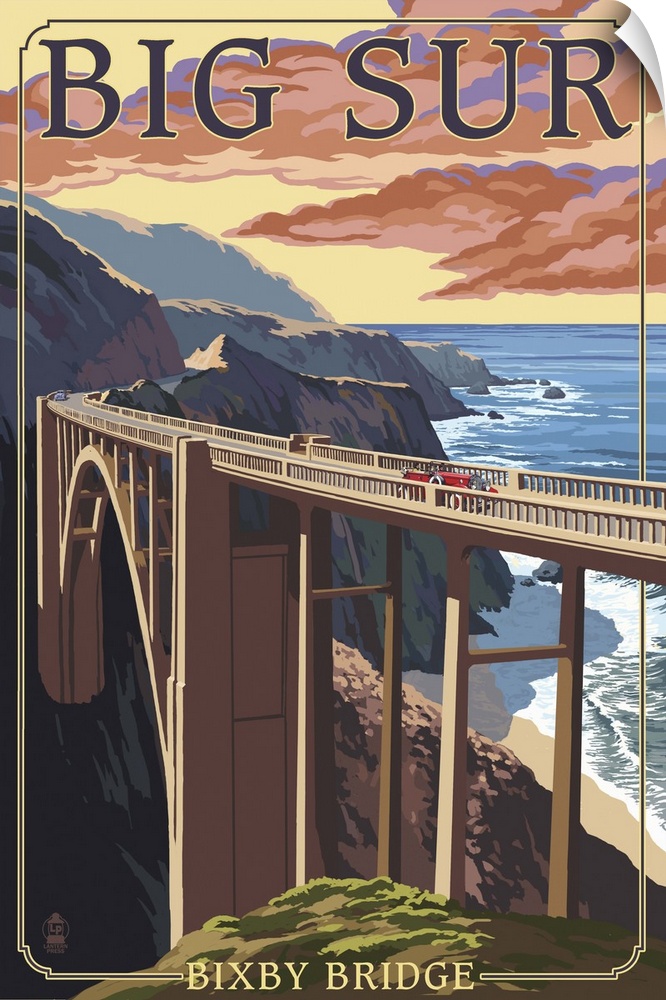 Bixby Bridge - California Coast: Retro Travel Poster
