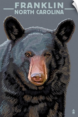 Black Bear Up Close - Franklin, North Carolina: Retro Travel Poster