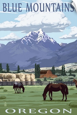 Blue Mountains Scene - Oregon: Retro Travel Poster