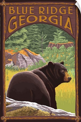 Blue Ridge, Georgia - Bear in Forest: Retro Travel Poster