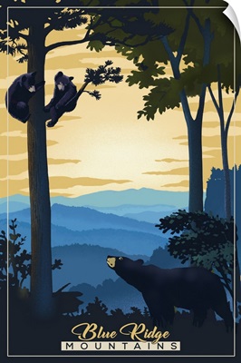 Blue Ridge Mountains - Black Bears - Lithograph