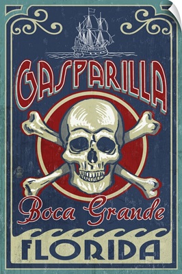 Boca Grande, Florida - Gasparilla Skull and Crossbones: Retro Travel Poster