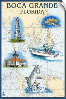 Boca Grande, Florida - Nautical Chart: Retro Travel Poster