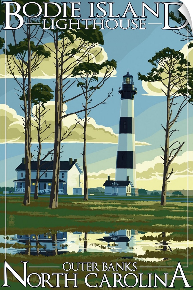 Bodie Island Lighthouse - Outer Banks, North Carolina: Retro Travel Poster