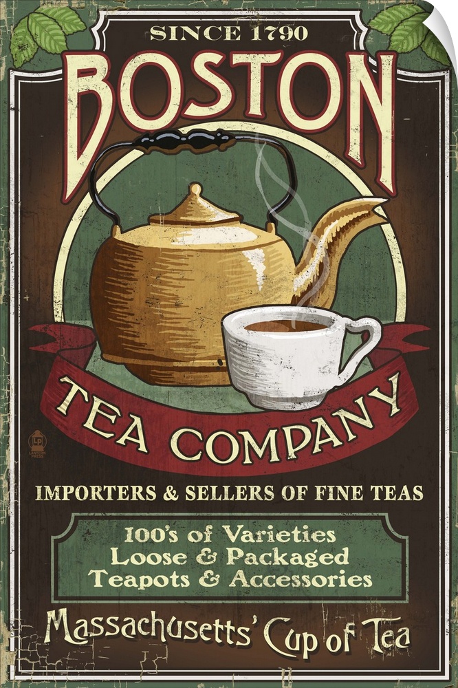 Boston, Massachusetts - Boston Tea Vintage Sign: Retro Travel Poster