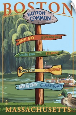 Boston, Massachusetts - Neighborhoods Sign Destinations: Retro Travel Poster