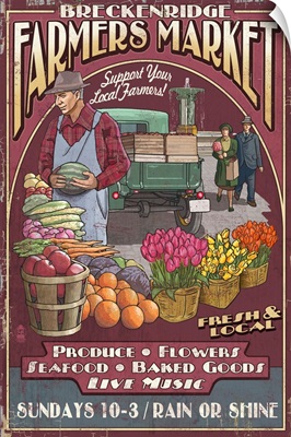 Breckenridge, Colorado - Farmers Market Vintage Sign: Retro Travel Poster