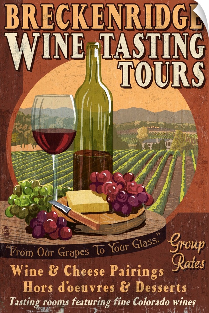 Breckenridge, Colorado - Wine Tasting Vintage Sign: Retro Travel Poster