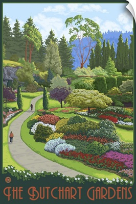 Brentwood Bay, Canada - Butchart Gardens: Retro Travel Poster