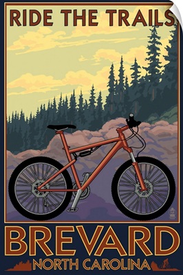 Brevard, North Carolina - Ride the Trails Bicycle: Retro Travel Poster