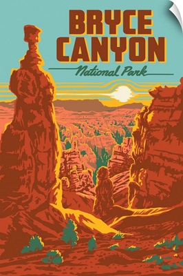 Bryce Canyon National Park, Hammer Hoodoo Sunset: Graphic Travel Poster