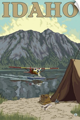Bush Plane and Fishing - Idaho: Retro Travel Poster