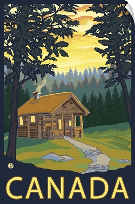 Cabin Scene - Canada: Retro Travel Poster