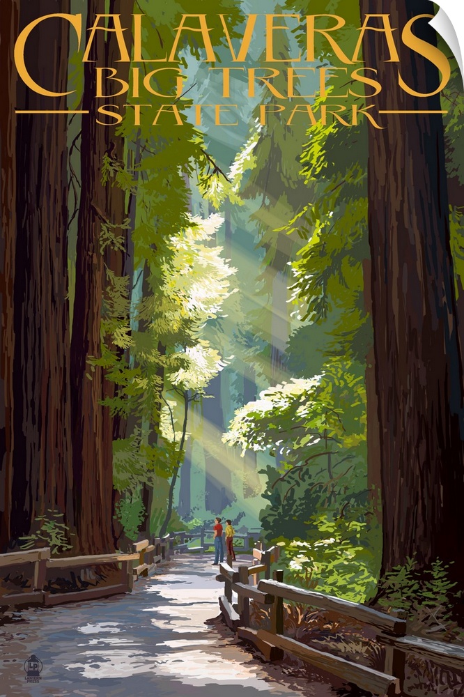 Calaveras Big Trees State Park - Pathway in Trees: Retro Travel Poster