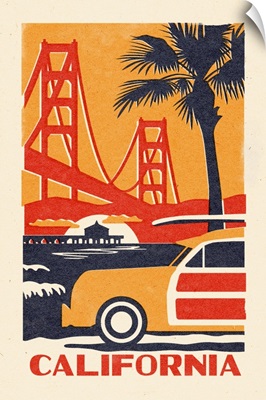 California - Golden Gate Bridge - Woodblock