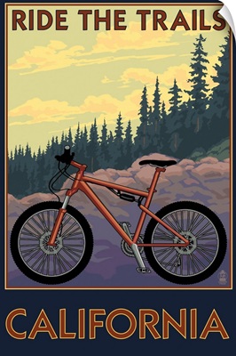 California - Mountain Bike Scene: Retro Travel Poster