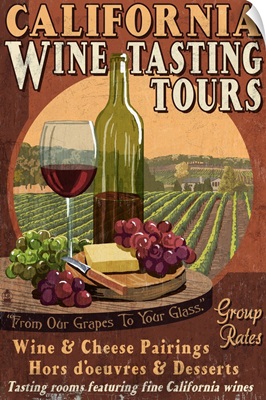 California - Wine Vintage Sign: Retro Travel Poster