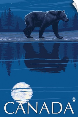 Canada - Bear and Moon: Retro Travel Poster