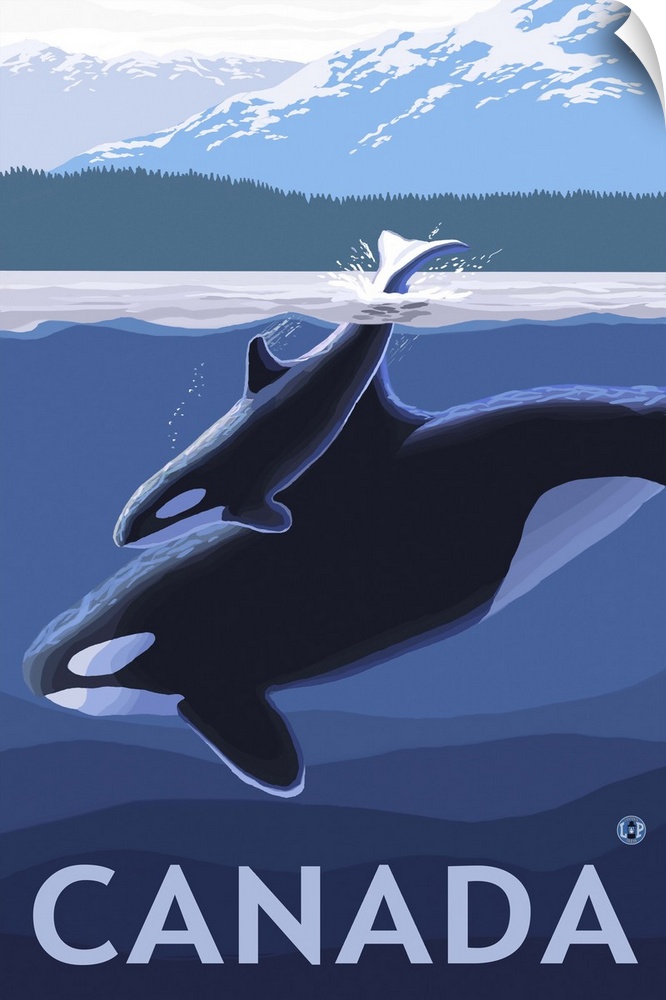 Canada - Orca and Calf: Retro Travel Poster