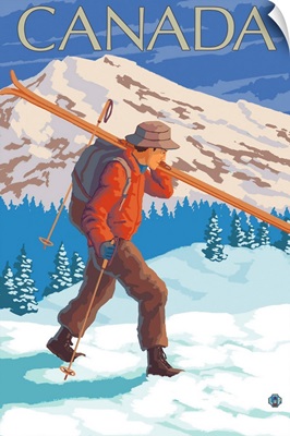 Canada - Skier Carrying Skis: Retro Travel Poster