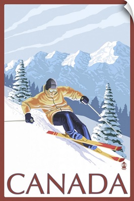 Canada - Skier: Retro Travel Poster