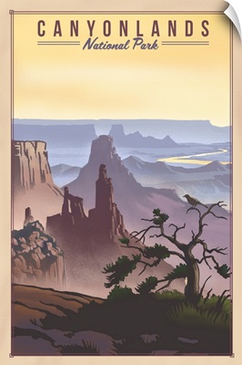 Canyonlands National Park, Hazy View: Retro Travel Poster