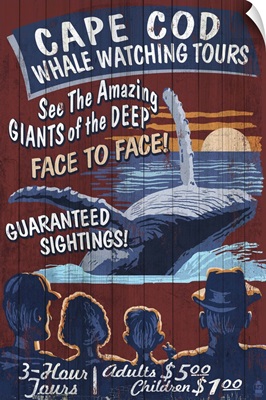 Cape Cod, Massachusetts - Blue Whale Watching Vintage Sign: Retro Travel Poster