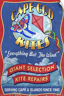 Cape Cod, Massachusetts - Kite Shop Vintage Sign: Retro Travel Poster