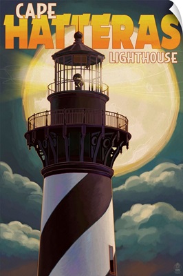 Cape Hatteras Lighthouse Full Moon - Outer Banks, North Carolina: Retro Travel Poster