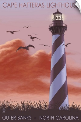 Cape Hatteras Lighthouse - North Carolina - Sunrise: Retro Travel Poster
