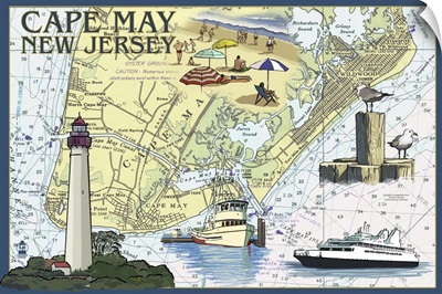 Cape May, New Jersey - Nautical Chart: Retro Travel Poster