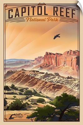 Capitol Reef National Park, Natural Landscape: Retro Travel Poster