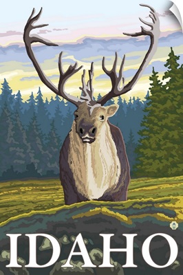 Caribou in the Wild - Idaho: Retro Travel Poster