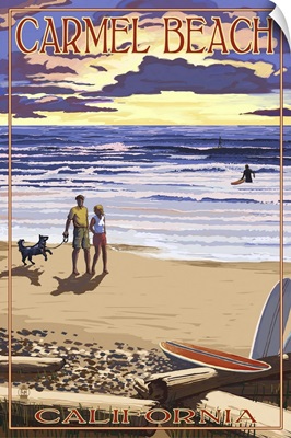 Carmel Beach, California - Sunset Beach Scene: Retro Travel Poster
