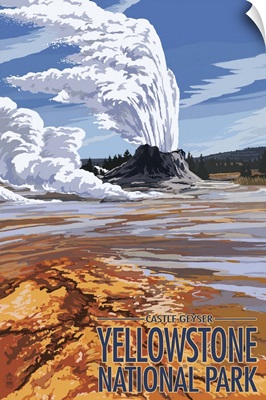 Castle Geyser - Yellowstone National Park: Retro Travel Poster