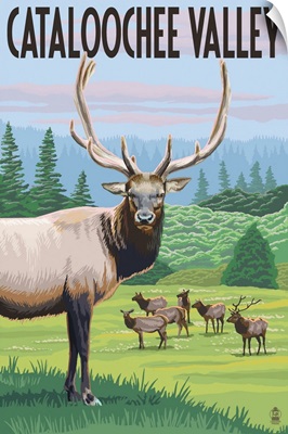 Cataloochee Valley, North Carolina - Elk Herd: Retro Travel Poster