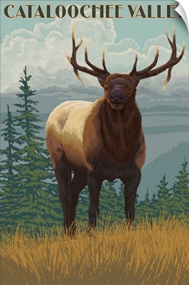 Cataloochee Valley, North Carolina - Elk Scene: Retro Travel Poster