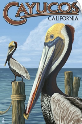 Cayucos, California - Pelicans: Retro Travel Poster
