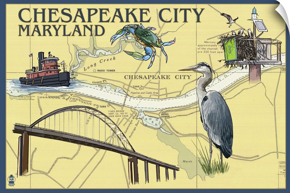 Chesapeake City, Maryland - Nautical Chart: Retro Travel Poster