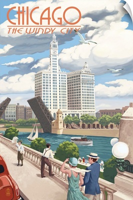 Chicago, Illinois - River View: Retro Travel Poster