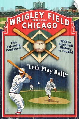 Chicago, Illinois - Wrigley Field Vintage Sign: Retro Travel Poster