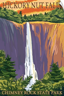 Chimney Rock State Park, NC - Hickory Nut Falls: Retro Travel Poster