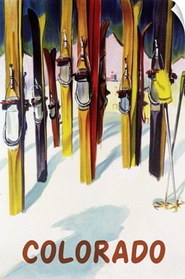 Colorado - Colorful Skis: Retro Travel Poster