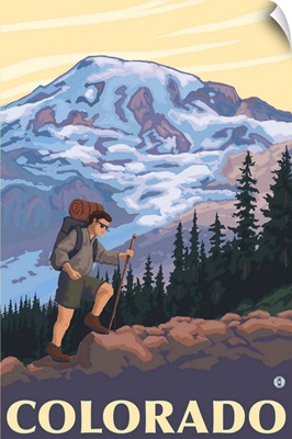 Colorado Mountain Hiker: Retro Travel Poster